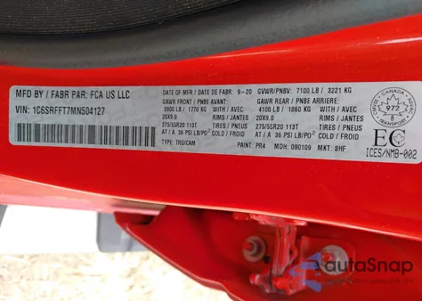 2021 Ram 1500 Big Horn/Lone Star из США, поврежденный, VIN 1C6SRFFT7MN504127